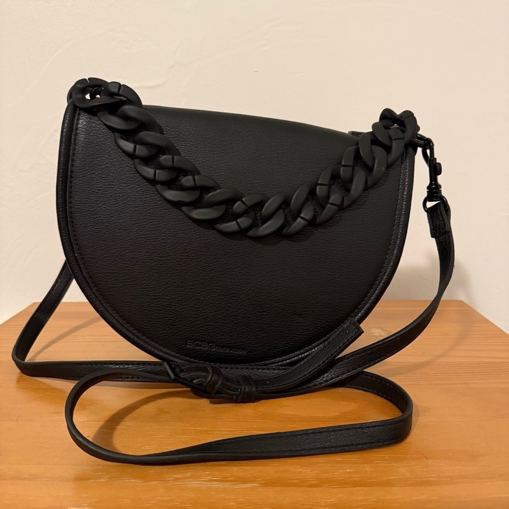 BCBGeneration Black Half-Circle Shaped Crossbody Bag with chain detail
